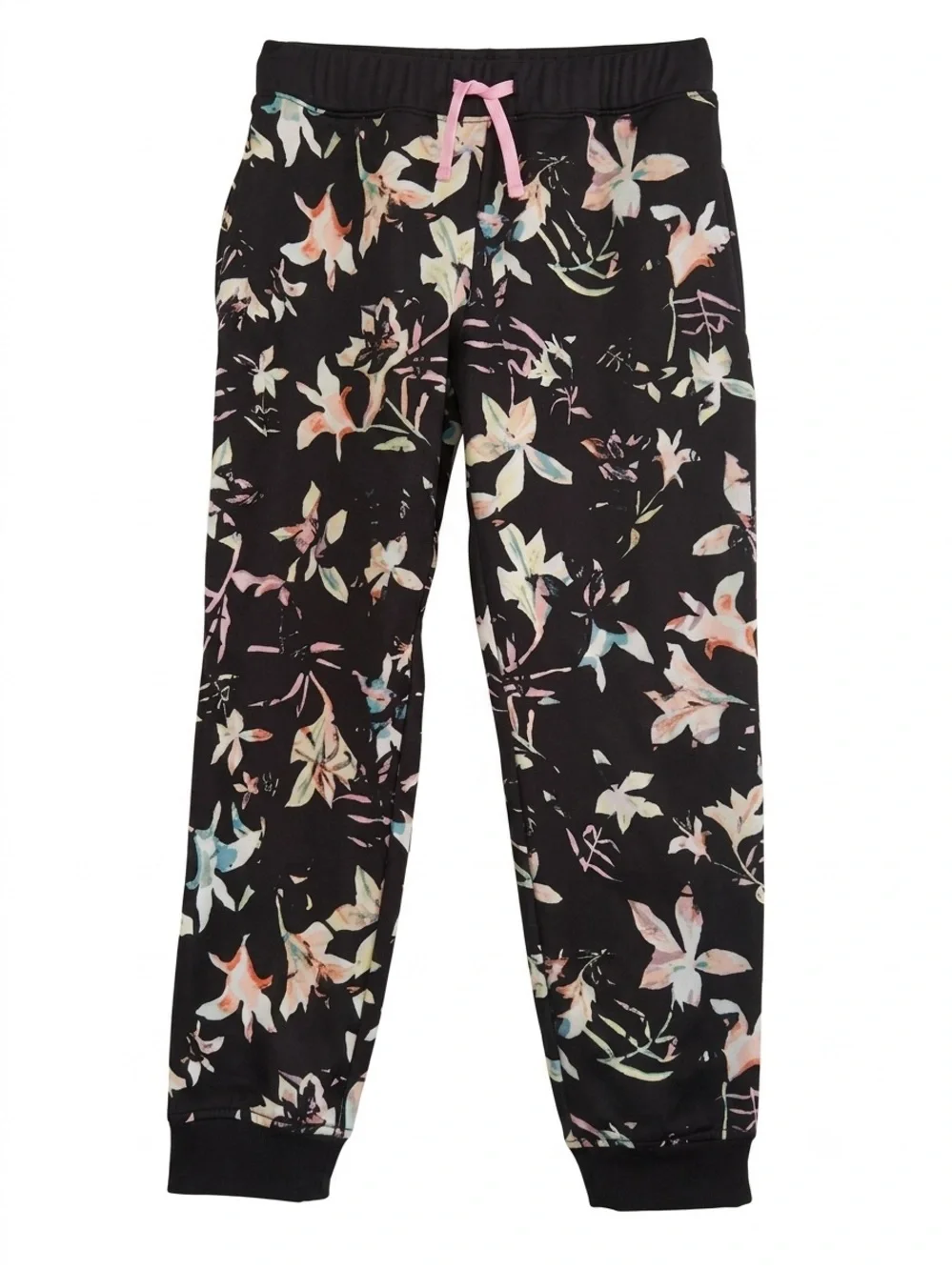 Ideology Girls Floral Fleece Lined Jogger Pants Black Size Medium (M)